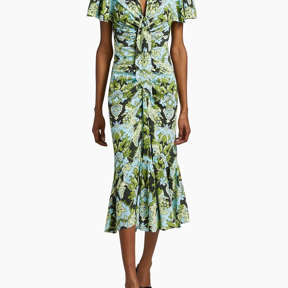 Cinq a Sept Green and Blue Flutter Sleeve Sundress - Picture 3 of 5